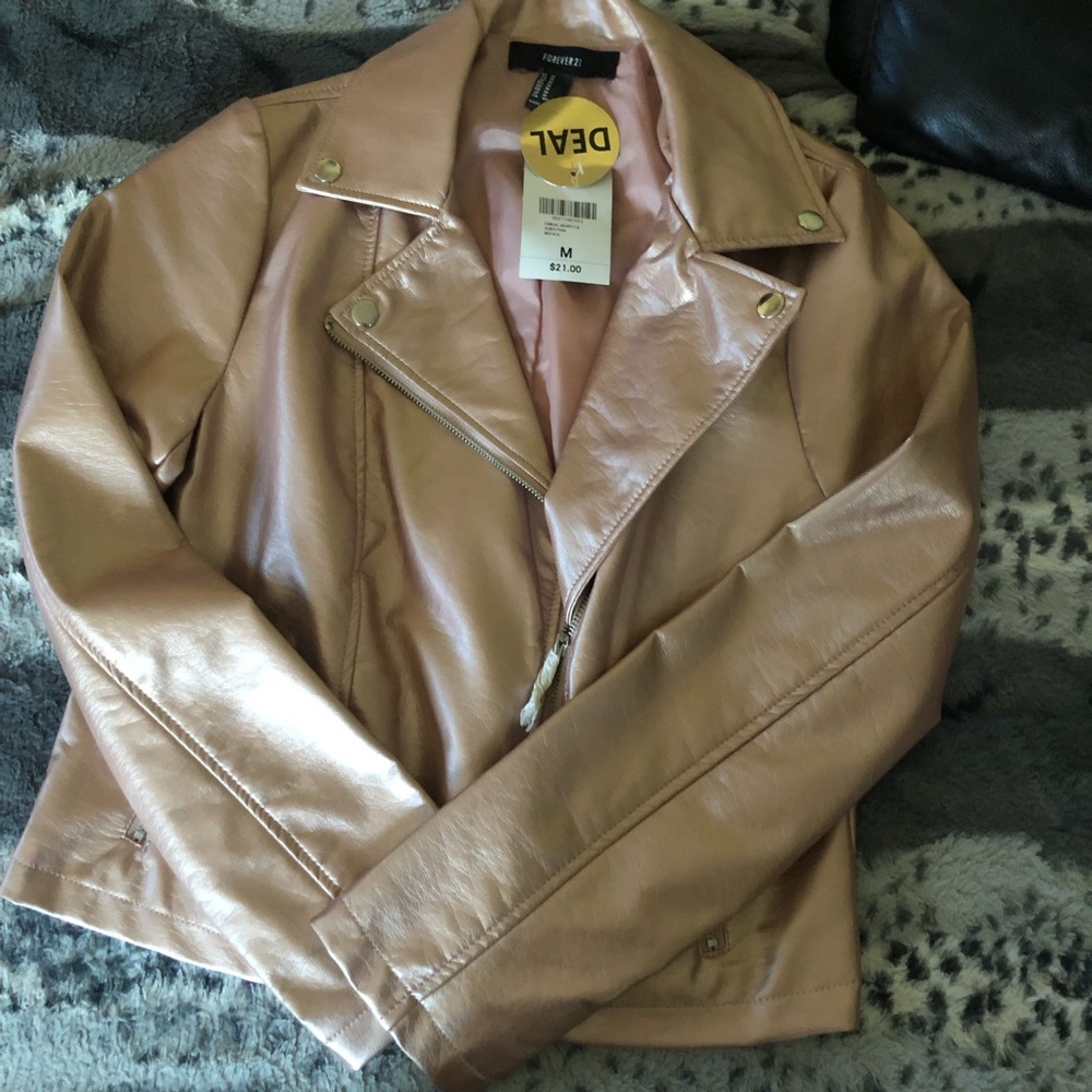 Rose Gold Moto Faux Leather Jacket